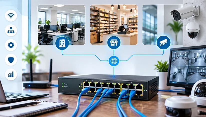 Network Switch Setup in Bahadurgarh for office computers, retail shops and CCTV cameras